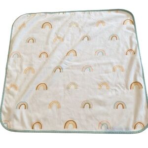 Cloud Island Cream Soft Velour Rainbow Baby Blanket Target Lovey Throw Blue Trim
